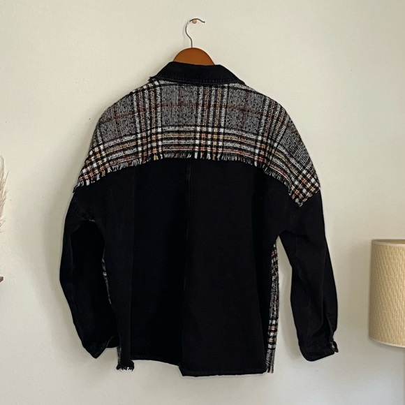 Zara Black Orange Tweed Washed Denim Fall Over-shirt Jean Jacket - Picture 4 of 11